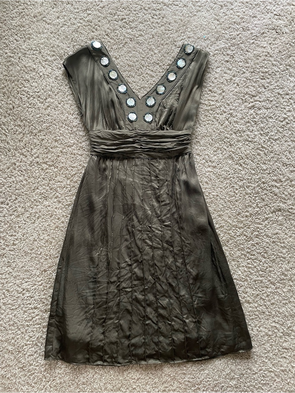 ANTONIO MELANI Olive V-Neck Dress with Mirror Embellishments